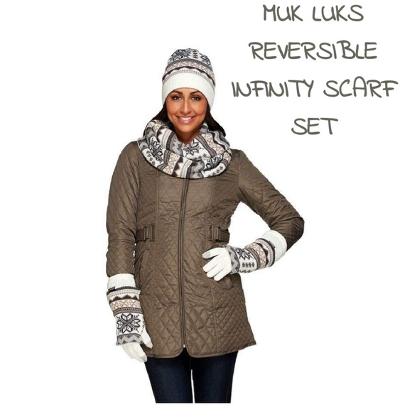 Muk Luks Accessories - MUK Luks Reversible Scarf Hat Arm warmers 3PC Set